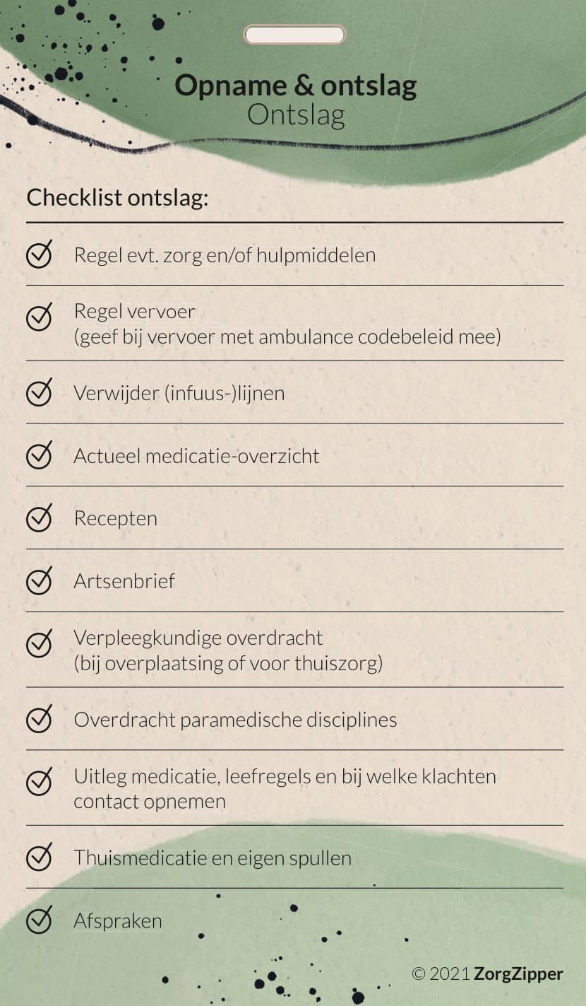 Opname- en ontslagchecklist, achterkant