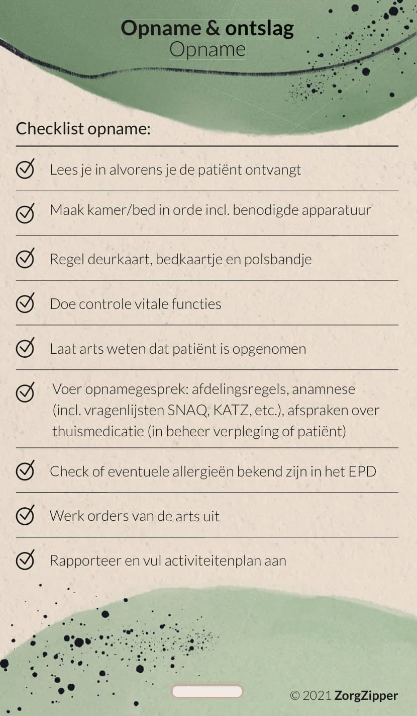 Opname- en ontslagchecklist, voorkant